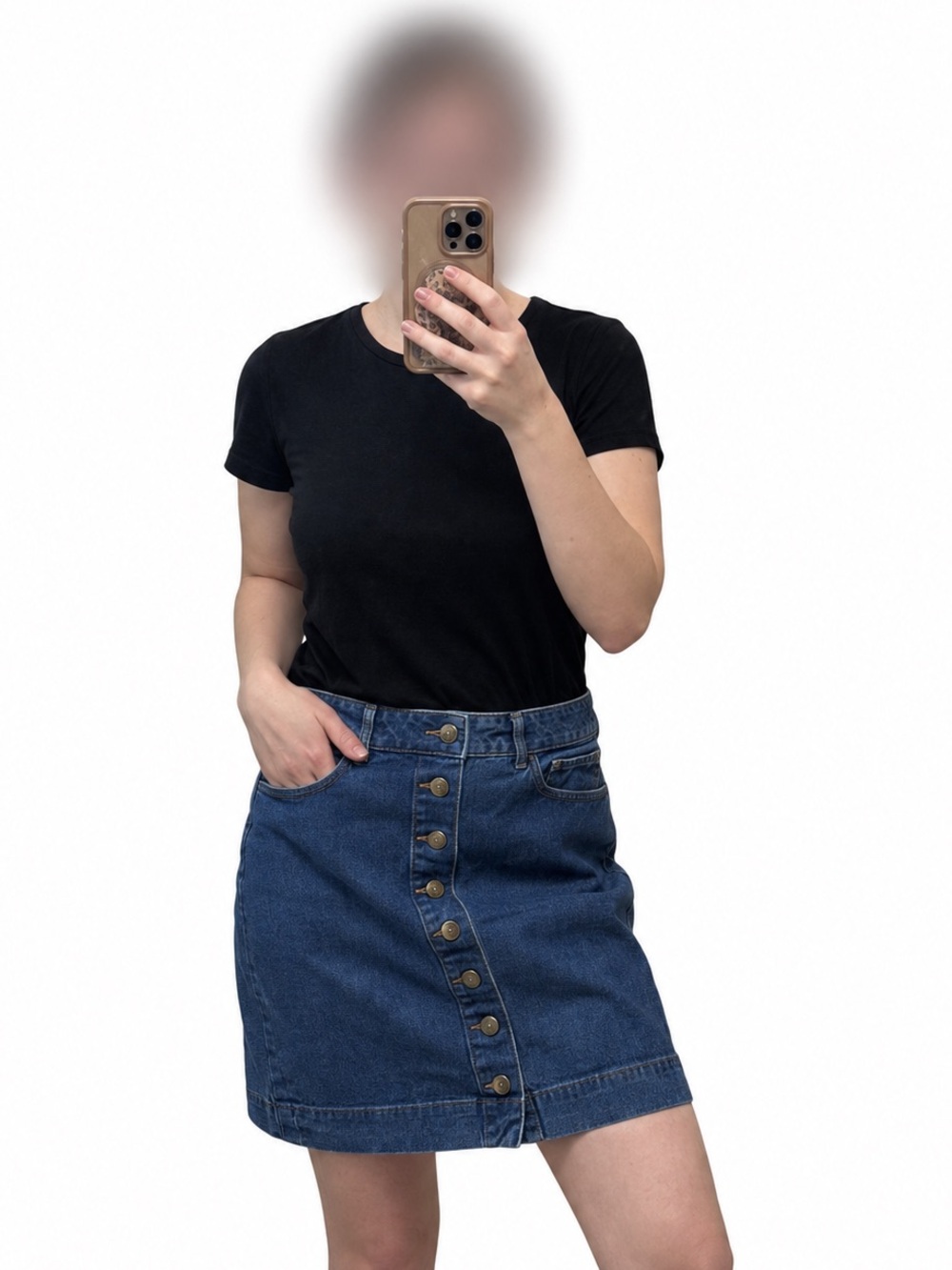LOFT Button-Front Denim Mini Skirt